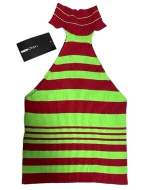 Fashion Nova Halter Top Retro Stripe Green Tank Ribbed Summer NWT Mod Bold